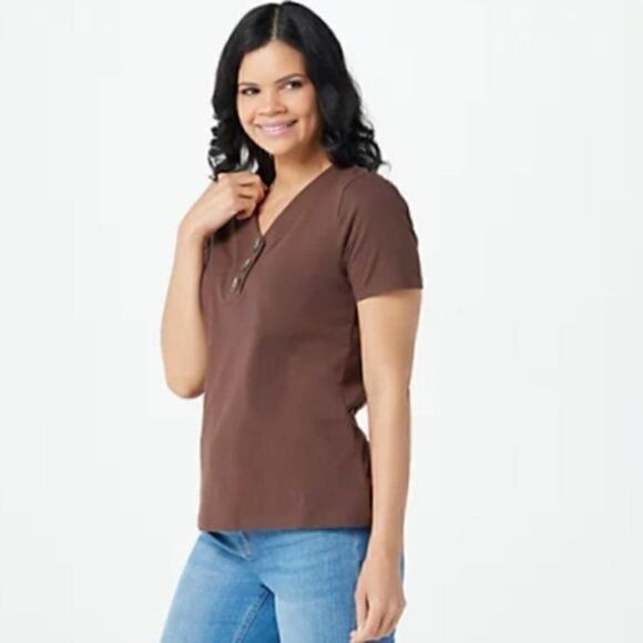 NWOT Denim & Co. Essentials Jersey Henley Top Sz XXS - Picture 10 of 11